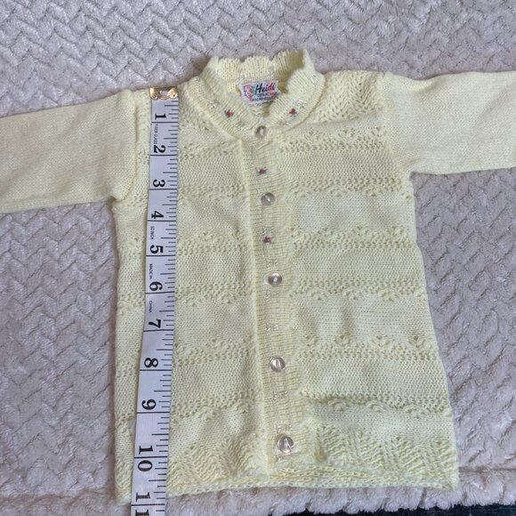 Vintage Heidi Baby Cardigan | Yellow Knit Sweater with Rose Embroidery | Infant - Picture 5 of 8